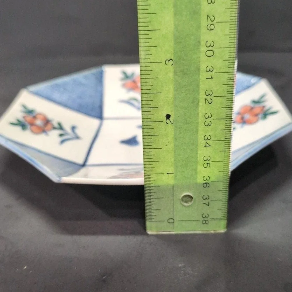 Octagonal Blue & White Floral Ceramic Bowl, Replacement Hand-painted Asian Decor